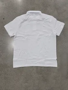 Back view of a white linen polo shirt, short-sleeved casual design for men's summer wear.