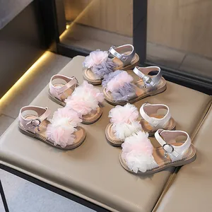 Girls Princess Sandals 2025 Summer Korean Style Lace Flower Wedding Party Dress Shoes Faux Leather Soft Sole Kids Sandals