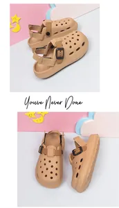 Chaussures à trous beiges pour enfants avec sangles réglables pour la plage en été