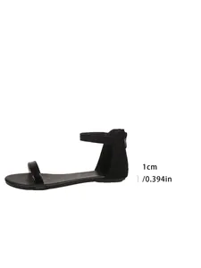 Eleganti sandali bassi neri in stile francese con tacco da 1 cm per l'uso quotidiano.