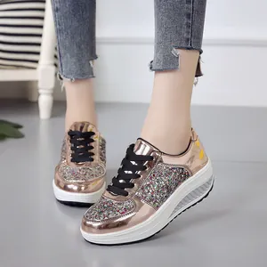 Rose gold mirror rocker shoes with colorful sequins and platform sole for women