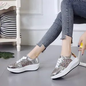 Stylish silver mirror rocker sneakers for women with colorful sequins and platform sole