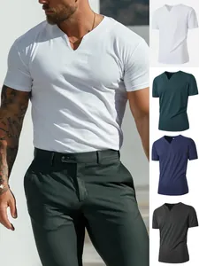 Ανδρικό Καλοκαιρινό Αθλητικό T-Shirt Λαιμόκοψη με Εγκοπή Slim Fit Κοντομάνικο Muscle Tee Ριγέ Κάθετες Ρίγες Gym Casual Top