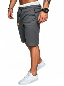 Pantaloncini cargo casual grigi da uomo con vita elastica e coulisse e vestibilità