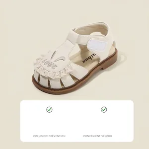 Lindas sandalias de verano para niñas zapatos de aprendizaje con encaje y bordado