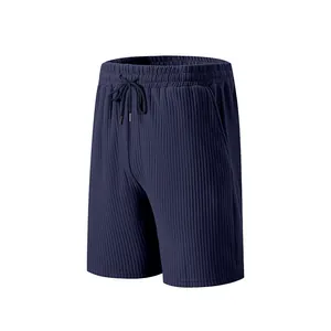 Detail shot of navy blue ribbed fabric on men's heavy casual sports shorts band.
