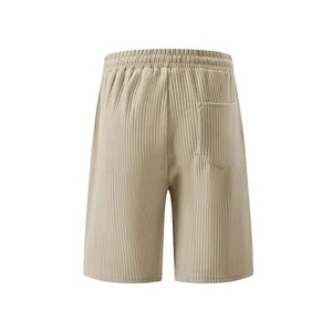 Detailed back view of men's loose beige casual shorts featuring premium ribbed jacquard fabric