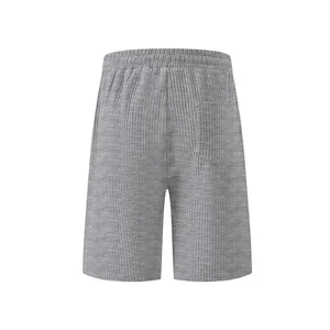Back view of men's grey heavy ribbed jacquard casual sports shorts with back pocket