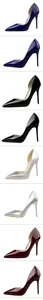 Elegant pointed-toe patent leather stiletto pumps in multiple colors with side cut-out