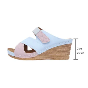 Detailed side view of women's wedge sandal showing the 7cm (2.75in) heel height
