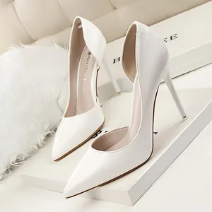 Women Sexy Pointed Toe High Heels Patent Leather d'Orsay Cutout Stiletto Pumps Party Banquet Elegant Fashion Dress Shoes