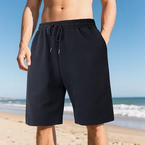 Men's summer loose black shorts with heavy jacquard texture for high street style.