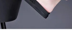 Close-up detail showing the thick black sole and heel construction of a men's summer slide