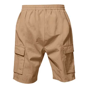 Pantaloncini cargo casual kaki da uomo con vita elastica e grandi tasche