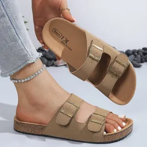 Women Casual Platform Sandals Double Buckle Cork Sole Slippers Outdoor Beach Height Increasing Sliders Fashion Shoes