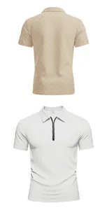 Men's checkerboard jacquard polo shirt with half-zipper and lapel for summer casual wear