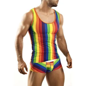 Débardeur rayé arc-en-ciel pour homme avec boxer assorti pour la plage et le sport