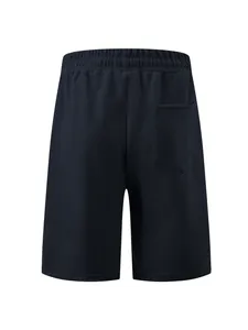 Detailed back view of men's navy blue shorts with heavy jacquard grid texture pattern.
