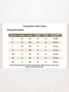Detailed sizing chart for 260g heavyweight 100% cotton dropped shoulder T-shirt