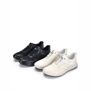 Ademende mesh en lederen casual hardloopsneakers voor heren in zwart en beige