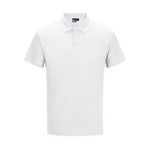 Classic white quick-dry breathable men's golf polo shirt with a neat collar and buttons