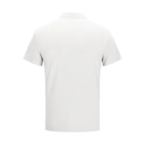 Back view of a minimalist white quick-dry Polo shirt for men featuring a breathable fabric.