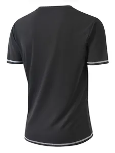 Detailed back view of a black men's slim-fit sports t-shirt with seersucker texture