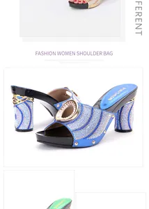 Elegant blue crystal rhinestone high heel slippers for weddings and banquet events