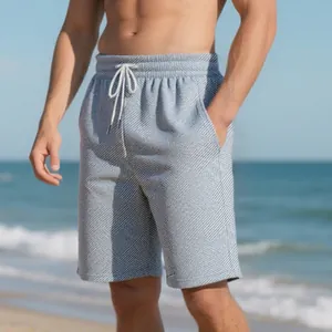 Detailed view of men's summer shorts with heavy jacquard texture and pinstripe pattern