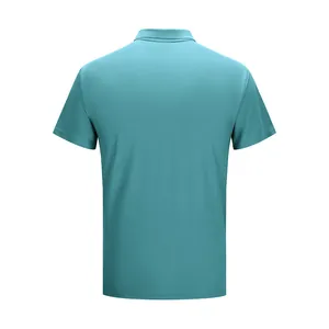 Detailed back view of a men's solid breathable quick-dry polo shirt in teal cyan