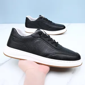 Men First Layer Cowhide Casual Board Shoes Summer Breathable Hollow Hole Lace-Free Slip-On Sneakers Comfortable Wear-Resistant Shoes