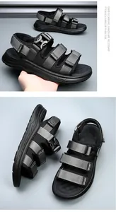 Detailed close-up of men's athletic sandals featuring adjustable straps and a thick sole