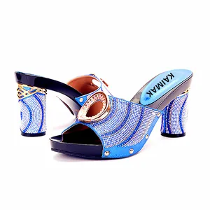 Elegant blue crystal rhinestone high heel slippers for wedding party