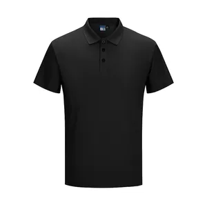 Detailed front view of a classic black men's quick-dry breathable golf polo shirt