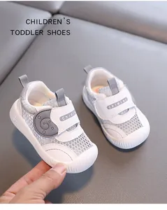 Close-up of breathable white mesh toddler shoes with soft anti-slip soles