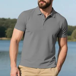 Classic grey men's short sleeve golf polo shirt featuring breathable quick-dry fabric