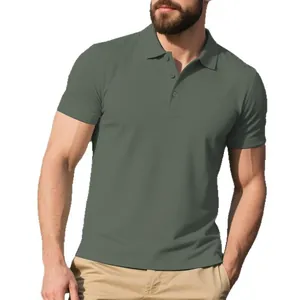 Classic men's breathable short sleeve polo shirt in olive green for casual wear