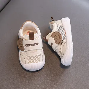 Breathable mesh baby sandals with soft anti-slip soles for boys and girls in cream color