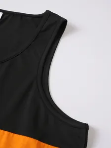 Macro view of the armhole and durable stitching on a black men's fitness tank top