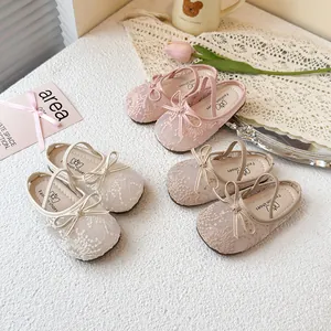 Mules de Malla de Princesa para Niñas Estilo Hada con Lazo Lentejuelas Bordado Transpirable Verano Pantuflas de Princesa