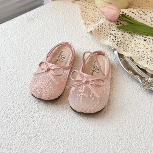 Zapatos de princesa de malla rosa para niñas con decoración de lazo para el verano