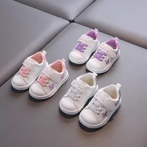 Baby Girl First Walker Shoes Butterfly Embroidery Waterproof PU Leather Soft Sole Anti-Slip Toddler Sneakers Velcro Closure
