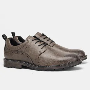 Classic men's brown brogue derby shoes with distressed leather finish and black laces