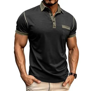 Detailansicht eines hochwertigen Poloshirts für Herren in Anthrazit und Olivgrün