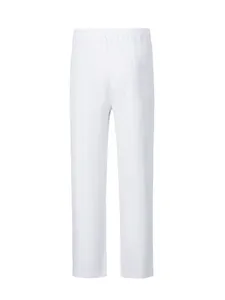 Back view of men's loose white cotton linen casual trousers with elastic waist