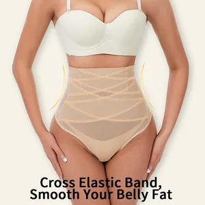 Guaina contenitiva perizoma a vita alta da donna con fascia elastica incrociata