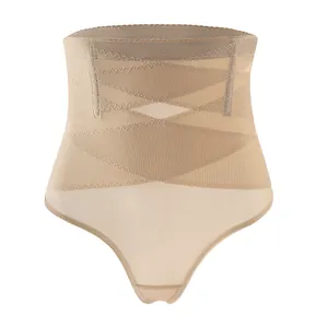 Perizoma modellante a vita alta con controllo addominale in rete traspirante beige