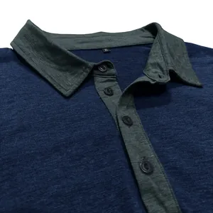 Nahaufnahme eines Herren-Henley-Poloshirts mit Knopfleiste und weicher Kragentextur