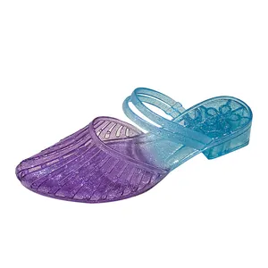 Purple blue gradient glitter jelly sandals with wedge heel and closed toe for women