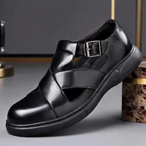 Sandalias Romanas para Hombre Verano Calado Zapatos de Playa Ligero Suela Blanda Transpirable Casual Sandalias de Conducción Hebilla